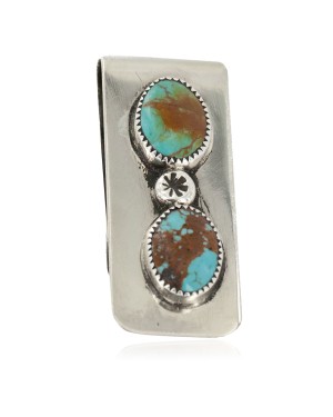 Handmade Certified Authentic Navajo Nickel and .925 Sterling Silver Natural Turquoise Native American Money Clip 11240-4