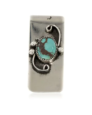 Handmade Navajo Nickel and .925 Sterling Silver Natural Turquoise Native American Money Clip 11250-111