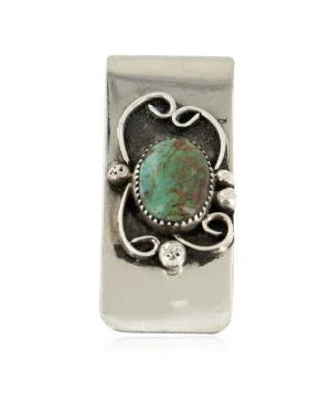 Handmade Navajo Nickel and .925 Sterling Silver Natural Turquoise Native American Money Clip 11250-6