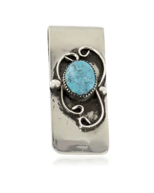 Handmade Navajo Nickel and .925 Sterling Silver Natural Turquoise Native American Money Clip 11250-7