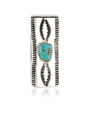 Handmade Certified Authentic Navajo Nickel and .925 Sterling Silver Natural Turquoise Native American Money Clip 5 11238-1
