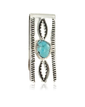 Handmade Certified Authentic Navajo Nickel and .925 Sterling Silver Natural Turquoise Native American Money Clip 6 11238-5