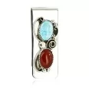 Handmade Navajo Nickel and .925 Sterling Silver Natural Turquoise Red Jasper Native American Money Clip 10525-8