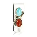 Handmade Navajo Nickel and .925 Sterling Silver Natural Turquoise Red Jasper Native American Money Clip 10525-9