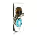 Handmade Navajo Nickel and .925 Sterling Silver Natural Turquoise Tigers Eye Native American Money Clip 10525-3