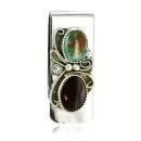 Handmade Navajo Nickel and .925 Sterling Silver Natural Turquoise Tigers Eye Native American Money Clip 10525-7