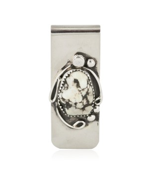 Handmade Certified Authentic Navajo Nickel and .925 Sterling Silver White Buffalo Native American Money Clip 11264-5