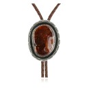 Handmade Navajo Nickel Natural Agate Native American Bolo Tie 24393-4
