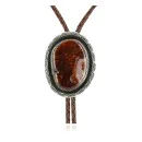Handmade Navajo Nickel Natural Agate Native American Bolo Tie 24393-4