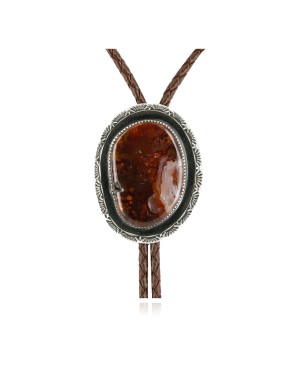 Handmade Certified Authentic Navajo Nickel Natural Agate Native American Bolo Tie 24393-4