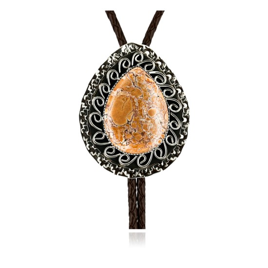 Handmade Certified Authentic Navajo Nickel Natural Jasper Native American Bolo Tie  24393-1