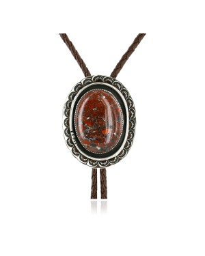Handmade Certified Authentic Navajo Nickel Natural Jasper Native American Bolo Tie  24393-3