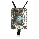 Handmade Navajo Nickel Natural Turquoise Native American Bolo Tie 24389-1