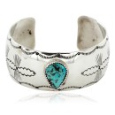Handmade Certified Authentic Navajo Nickel Natural Turquoise Native American Bracelet 12784-10