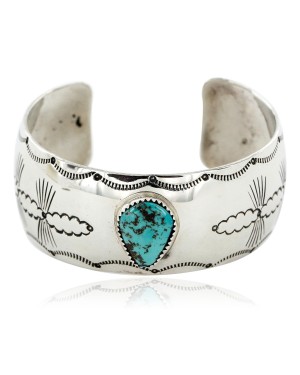 Handmade Certified Authentic Navajo Nickel Natural Turquoise Native American Bracelet 12784-10