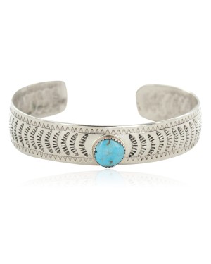 Handmade Certified Authentic Navajo Nickel Natural Turquoise Native American Bracelet 12796-14