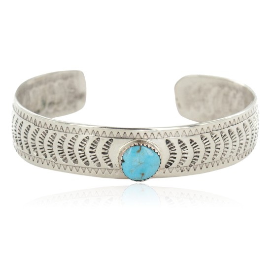 Handmade Certified Authentic Navajo Nickel Natural Turquoise Native American Bracelet 12796-14