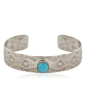 Handmade Certified Authentic Navajo Nickel Natural Turquoise Native American Bracelet 12796-46