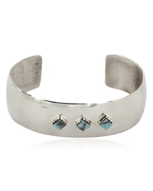 Handmade Certified Authentic Navajo Nickel Natural Turquoise Native American Bracelet 12957-2