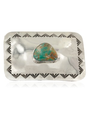 Handmade Certified Authentic Navajo Nickel Natural Turquoise Native American Buckle 1207-2