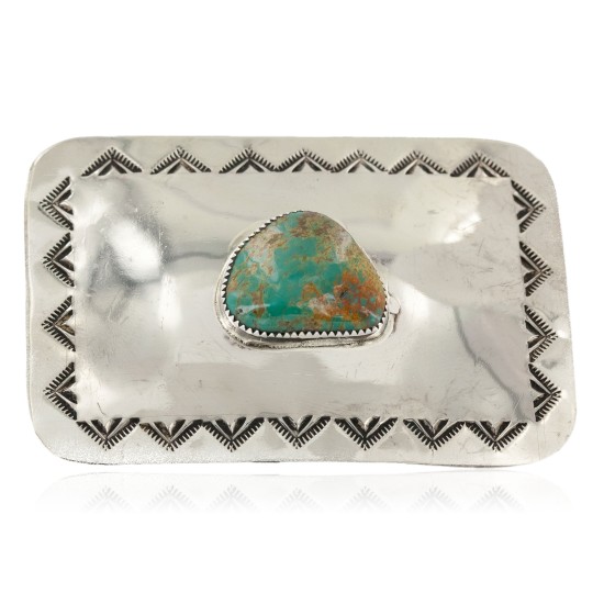 Handmade Certified Authentic Navajo Nickel Natural Turquoise Native American Buckle 1207-2