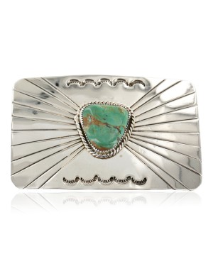 Handmade Certified Authentic Navajo Nickel Natural Turquoise Native American Buckle 1209