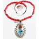 HANDMADE Certified Authentic Navajo Nickel Turquoise and CORAL Native American Necklace 371105467875