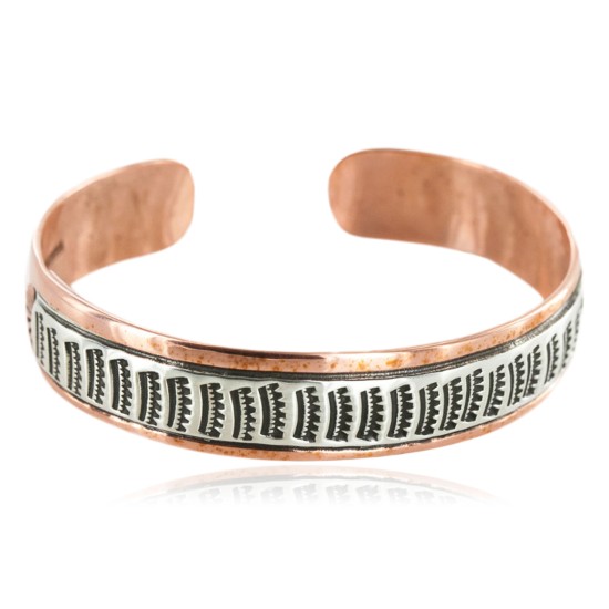 Handmade Certified Authentic Navajo Pure .925 Sterling Silver and Copper Native American Bracelet 12712