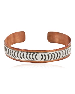Handmade Certified Authentic Navajo Pure .925 Sterling Silver and Copper Native American Bracelet 12721-4