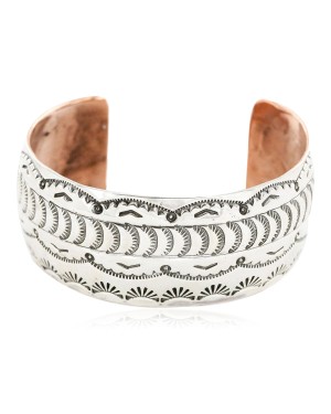 Handmade Certified Authentic Navajo Pure .925 Sterling Silver and Copper Native American Bracelet 12779-1