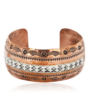 Handmade Certified Authentic Navajo Pure .925 Sterling Silver and Copper Native American Bracelet 12843-3