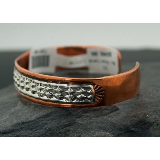 Handmade Certified Authentic Navajo Pure .925 Sterling Silver and Copper Native American Bracelet 370916125756