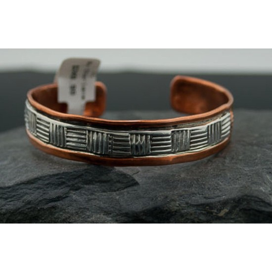 Handmade Certified Authentic Navajo Pure .925 Sterling Silver and Copper Native American Cuff Bracelet 390678191921