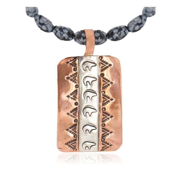 Handmade Certified Authentic Navajo Pure .925 Sterling Silver and Copper Natural Turquoise Snowflake Stone Native American Necklace 16973-2-16037-6