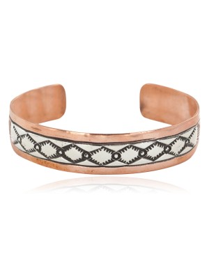 Handmade Certified Authentic Navajo Pure .925 Sterling Silver Copper Native American Bracelet 12809-4