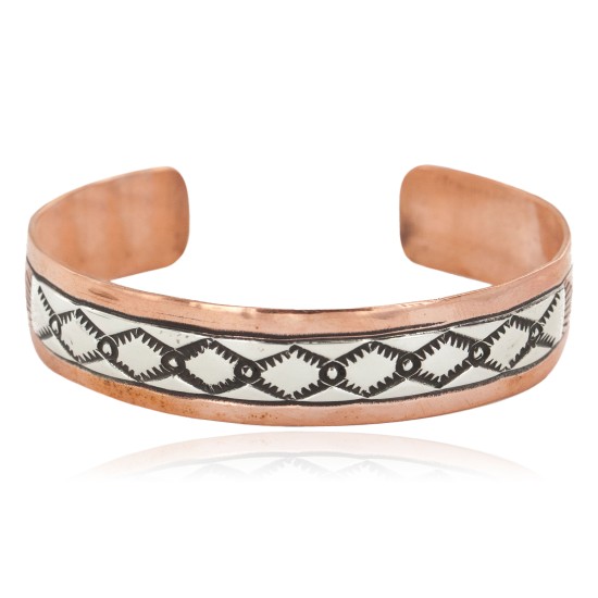 Handmade Certified Authentic Navajo Pure .925 Sterling Silver Copper Native American Bracelet 12809-4