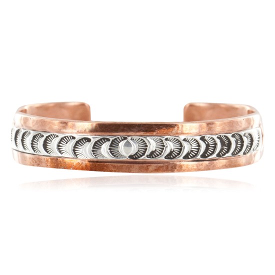 Handmade Certified Authentic Navajo Pure .925 Sterling Silver Copper Native American Bracelet 12902-3