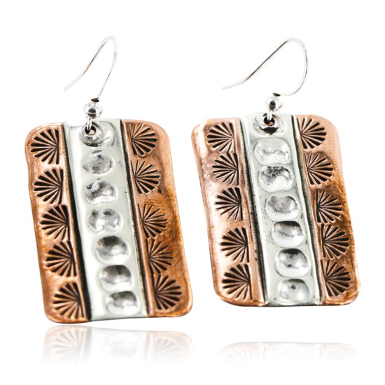 Handmade Certified Authentic Navajo Pure .925 Sterling Silver Copper Native American Earrings 27158-2