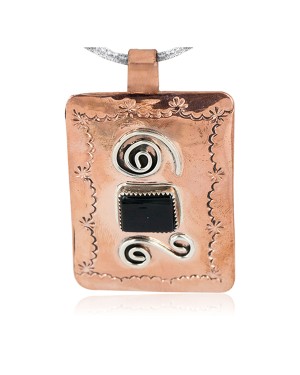 Handmade Certified Authentic Navajo Pure .925 Sterling Silver Copper Natural Black Onyx Native American Necklace 14973