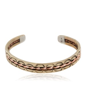 Handmade Certified Authentic Navajo Pure Brass and Copper Native American Bracelet 12987-3