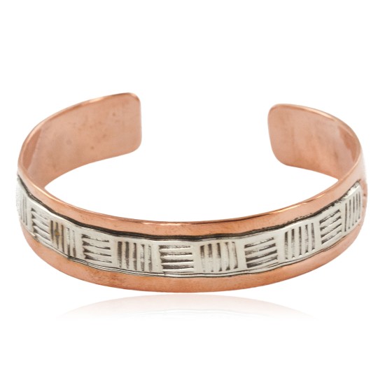 Handmade Certified Authentic Navajo Pure Copper and .925 Sterling Silver Native American Bracelet 12703-12 Handmade Certified Authentic Navajo Pure Copper and .925 Sterling Silver Native American Bracelet 12703-12
