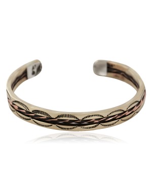 Handmade Certified Authentic Navajo Pure Copper and Brass Native American Bracelet 12958-1