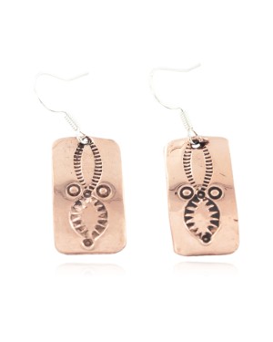Handmade Certified Authentic Navajo Pure Dangle Copper Native American Earrings 18164