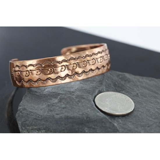 Handmade Certified Authentic Navajo Pure Handstamped Copper Native American Bracelet 390741186940