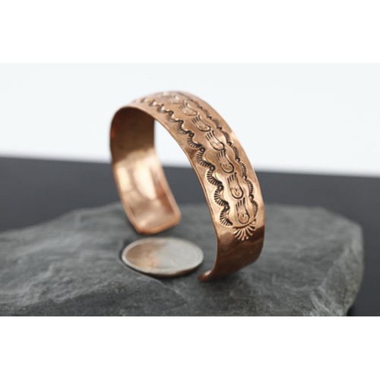 Handmade Certified Authentic Navajo Pure Handstamped Copper Native American Bracelet 390741186940
