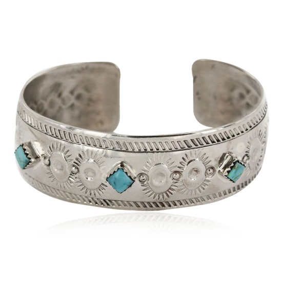 Handmade Certified Authentic Navajo Pure Nickel Native American Bracelet Natural Turquoise 2 12861-2