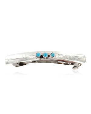 Handmade Certified Authentic Navajo Silver Natural Turquoise Native American Hair Barrette 10346-11