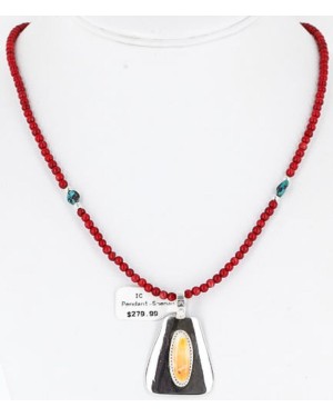 Handmade Certified Authentic Navajo Turquoise and Spiny Oyster Native American Necklace 371059583177