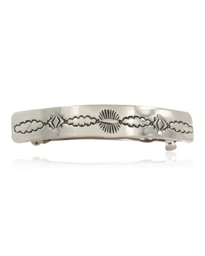 Handmade Certified Authentic Nickel Navajo Native American Hair Barrette 10343-4