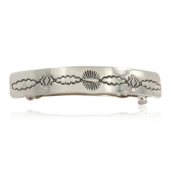 Handmade Certified Authentic Nickel Navajo Native American Hair Barrette 10343-4